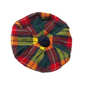 Ingles Buchan Buchanan Tartan 100% Wool Beret Pom Pom Scotland Unisex Vintage